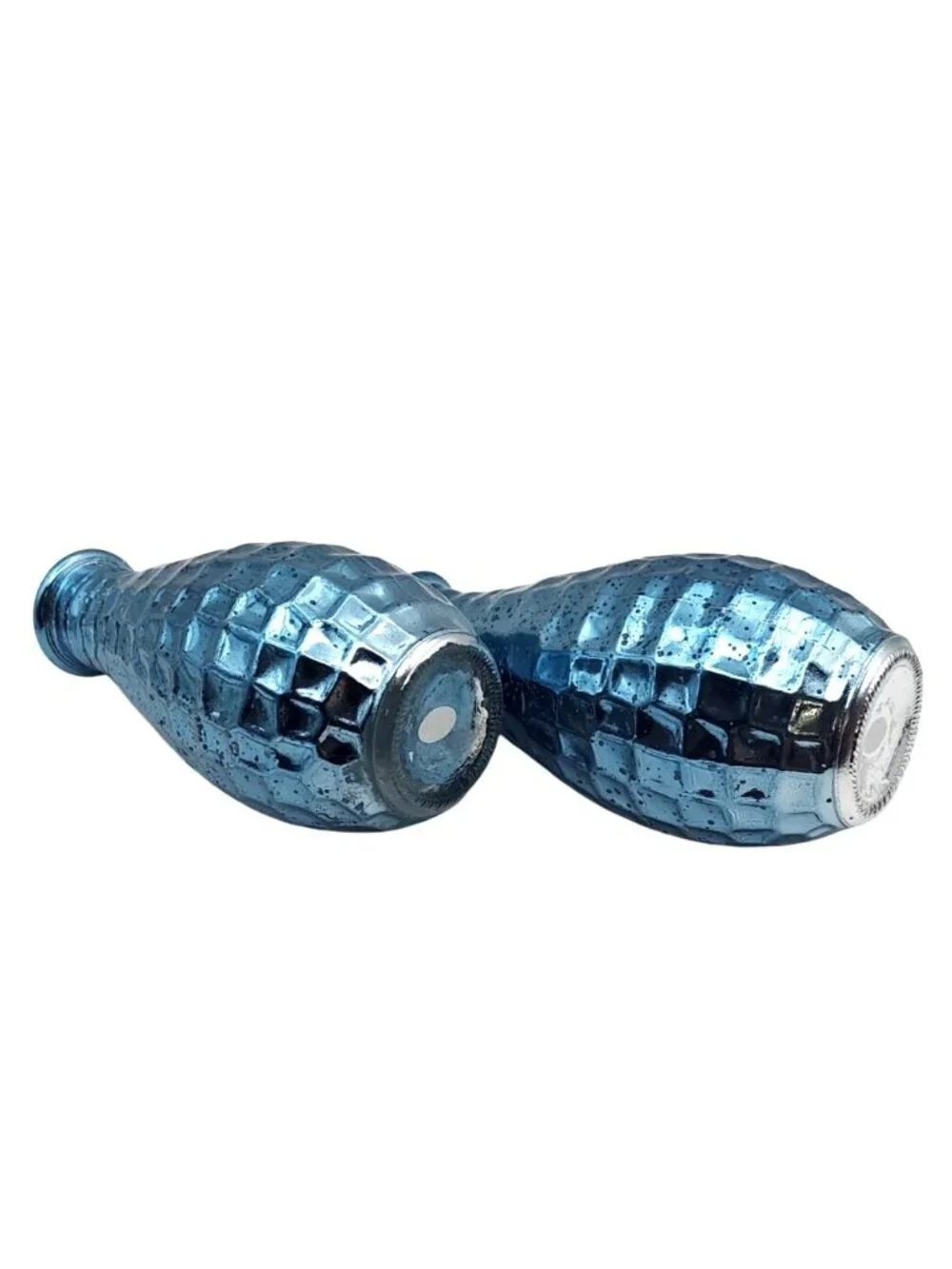 Mercury Glass Bud Vase Set Of 2 Blue Pebble Grain Textured Reflective Retro